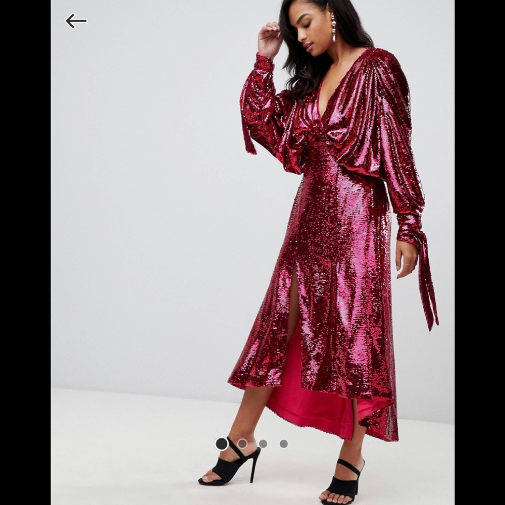 ASOS Sequin batwing midi dress with bow detail